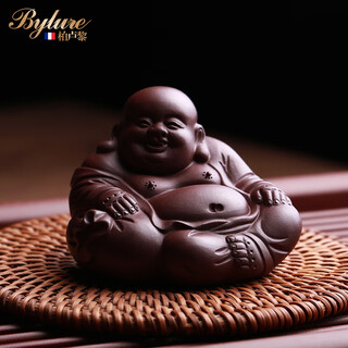 Bylure brand yixing original mineral purple clay tea pet ornaments maitreya buddha smiles always open handmade zhu ni tea play can raise small ornaments purple clay model maitreya buddha 7x5.5x5.3cm