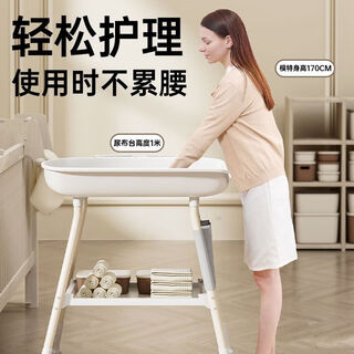 良品物语新生婴儿尿布台多功能便携式护理台可移动宝宝换尿布按摩抚触台 莫兰迪灰 静音轮+侧袋+软垫+储物框*4