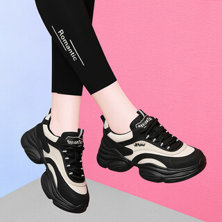 Kangnai dad shoes for women 2024 winter fashion versatile sports shoes thick sole casual mom travel shoes 1762-2 meters black (foam bottom single lining) 34