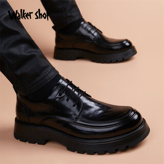 Walker shop brand men's shoes autumn and winter new business casual leather shoes first layer cowhide british thick sole heightening leather shoes for men black genuine men's shoes 41