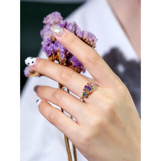 Fat donglai's same style tanzanite ring young internet celebrity secret garden set romantic colorful treasure full of inlaid plating 1 garden ring with adjustable opening