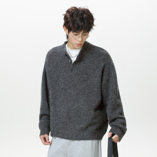 Shaotang light luxury old money henry collar polo sweater men's autumn and winter textured thickened warm sweater lazy wind jacket carbon gray m