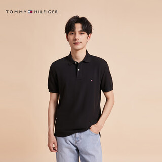 Tommy hilfiger fashionable multi-color 25 autumn and winter new men's pure cotton pique mesh casual short-sleeved t-shirt lapel polo black beh m (recommended 135-150jin jin equals 0.5 kg)