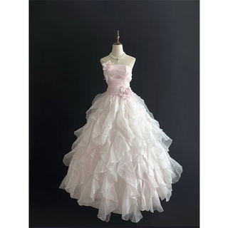 Shandongshaonv pink fairy-like fugitive princess evening dress beautiful girl birthday party art test performance tutu skirt pink l