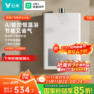 Viomi 13-liter gas water heater for home blues 2 natural gas variable liter energy-saving smart frequency conversion constant temperature kitchen washing and anti-freeze can be connected to mijia app jsq25-vgw1341