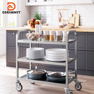 Dsrawmyt stainless steel mobile dining cart three-layer cart commercial food collection cart bowl collection cart restaurant food delivery cart hotel food cart
