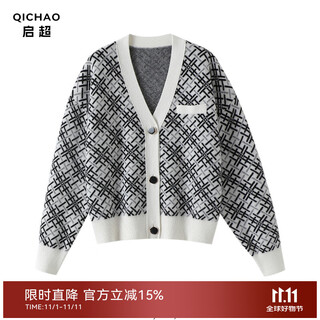 Qichao's upper body is so attached, thickened v-neck 100% pure cashmere cardigan for women, cashmere sweater knitted cardigan jacket, black and white s