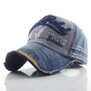 Men's and women's washed old letter embroidered peaked cap trendy men's outdoor fashion personality street women's visor baseball hat embroidered washed buffalo head style-navy blue adjustable