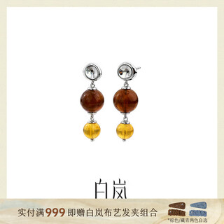 Bai lan double amber earrings for women, amber 925 silver earrings, niche temperament, exquisite and elegant birthday gift for wife, dark amber earrings