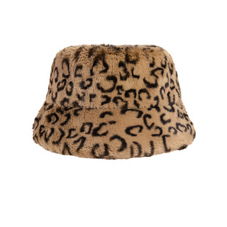Xuanzi jewelry bath style leopard print plush fisherman hat autumn and winter warm and coldproof large brim basin hat leopard print m(56-58cm)