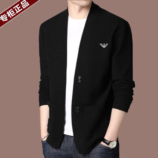 Ax armani autumn new men's long-sleeved pure wool knitted cardigan sweater for young and middle-aged casual jacket men black m 165