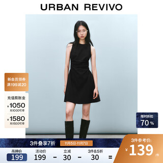 Ur2025 spring new style women's modern temperament pleated waist slimming sleeveless dress uyy750030 black s