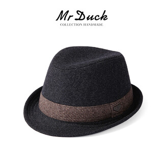 Mr duck winter woolen woolen hat middle-aged and elderly dad and grandpa retro jazz hat thickened and warm high-end british gentleman hat striped dark gray (handmade hat)-mw16092 m (suitable for 56-58cm head circumference)