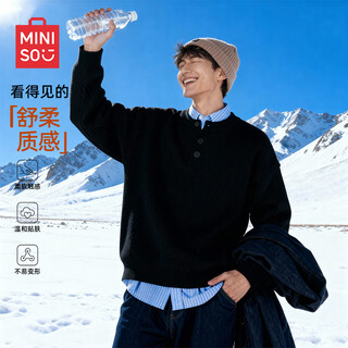 Miniso japanese retro solid color warm henry collar sweater men's winter casual versatile long-sleeved sweater black l
