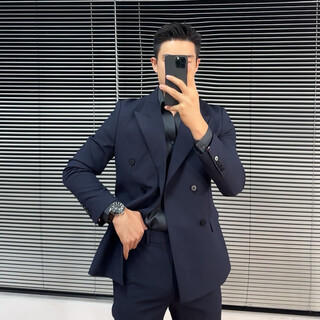 Ax armani double-breasted lapel collar men's suit suit groom blue suit jacket knot blue single suit s 80-95jin jin equals 0.5 kg