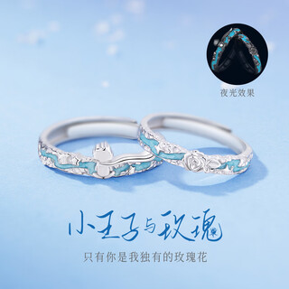 Glten little prince and rose luminous couple ring silver ring couple birthday christmas gift for girlfriend and wife