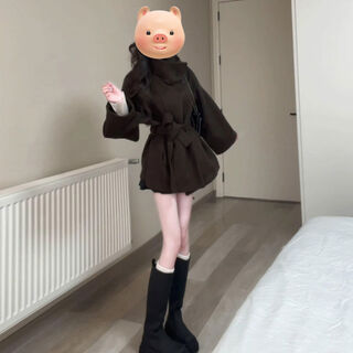 Meishubang xiaohongshu popular maillard wear stand-up collar short woolen jacket for women autumn and winter 2025 new style lace-up dark brown version s 4045kgs spot and quick delivery with free shipping insurance