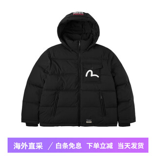 Evisu fushen 2025 autumn seagull and slogan hooded printed down jacket men's black s