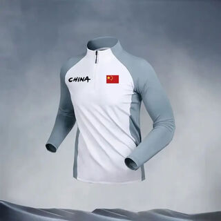 Half zip training suit men's long-sleeved quick-drying clothing cycling sports track and field tops running fitness clothing trendy ty-v07 white body blue sleeves-145 mark m collection free socks bracelet