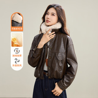 Terre bleue casual trendy commuter cotton coat and leather coat 25 new style single-breasted plus velvet and thickened fur collar versatile women's leather coat