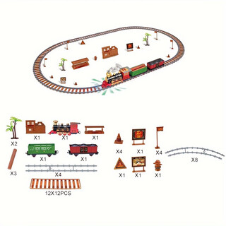 Assembled electric retro train track sprayable light music christmas gift scene children's rail car 203a electric train track 190pcs