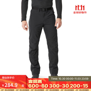 Decathlon (decathlon) outdoor fleece pants for men, plus velvet, thickening, breathable, warm, water repellent, loose trousers, windproof trousers, soft shell pants, black gray m/l / w33 l31