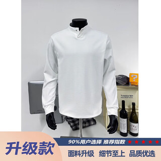 New chinese style stand-up collar helm velvet bottoming shirt for men, autumn and winter henry collar german velvet sweatshirt, american heavyweight long-sleeved t-shirt, white, upgraded style, m, priority for collection and purchase b