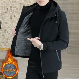 兔岚杭州意法风衣男2025秋冬新款外套男冬季潮流加绒夹克男休闲运动户 黑色 2208款 加绒 M 80-105斤