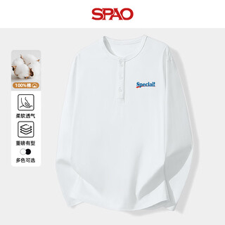 Spao korea's same henry collar men's long-sleeved t-shirt autumn and winter trendy top pure cotton bottoming shirt spcx25st05ld white #sp special lunch x s