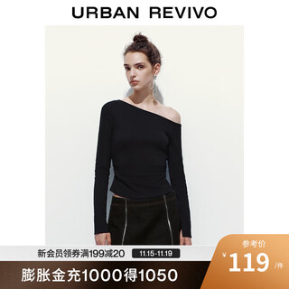 Ur2025 new autumn women's urban vacation slanted shoulder collar pleated slim short t-shirt uyy450293 black s