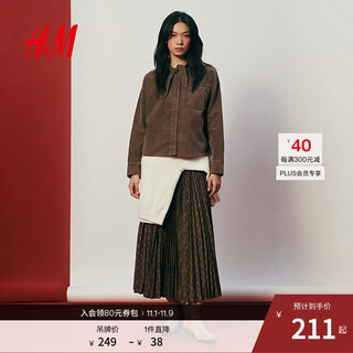 H&m 2025 new autumn women's scarf collar corduroy shirt 1320035 brown m 165/96
