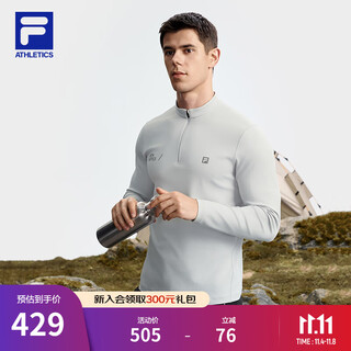Fila official men's sports long-sleeved sports t-shirt autumn new fitness running half-zip long-sleeved top black dove gray-gy xl 180/100a/xl