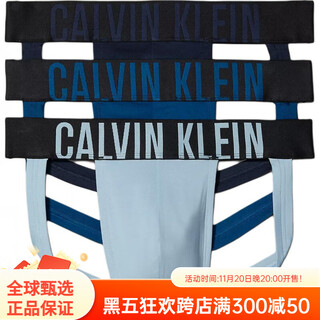 Calvin klein letter logo simple and comfortable thong men's 3-pack (navy + blue + light blue) 3-pack m