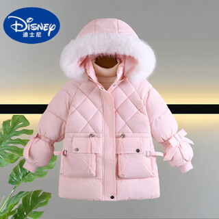 Disney (disney) girls down jacket winter large children's no-wash velvet thickened children's clothes mid-length girls casual jacket western style pink velvet thickened 120 height 105-115cm