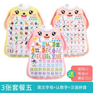 看图识字识物宝宝儿童玩具认知语音启蒙早教墙贴发声有声挂图2岁 套装2：英文+学数字+拼音买1送3
