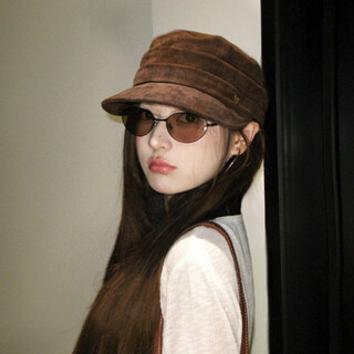 Xiaohongshu’s popular suede brown flat-top equestrian hat for women spring and autumn 2025 new retro vintage casual newsboy coffee color (55-59cm) one size