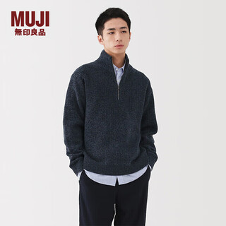 Muji men's wool medium gauge ribbed knit half-zip sweater knitwear fall 25 aa0twa5a smoked blue m (170/92a)