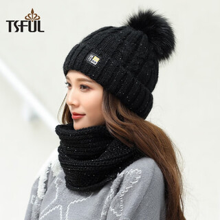 Tsful hat winter women's warm woolen hat plus velvet thickened pullover hat cycling windproof ear protection knitted hat