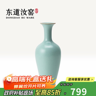 Dongdao ru kiln henan heritage flower arrangement light luxury ru porcelain home decoration vase creative ornaments ceramic crafts flower vessel guanyin vase (small) azure
