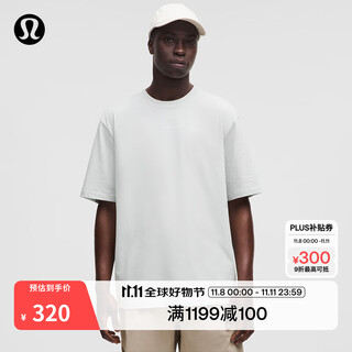 Lululemon丨heavyweight men's high weight cotton knitted t-shirt*text logo lm3fp6s sea mist blue l