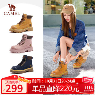 骆驼（CAMEL）【山越】工装靴女新款厚底马丁靴 L25W076018 土黄(反绒皮) 37