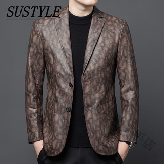 Sustyle international luxury brand autumn and winter new genuine leather jacket men's business casual trend slim small suit jacket men dark brown m 170
