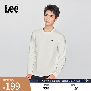 Lee25 early autumn new product standard version round neck small logo patch men's long-sleeved t-shirt casual lmt0108473rx beige l