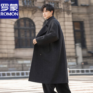 Romon alpaca double-sided woolen coat high-end men's mid-length over-the-knee winter thickened high-end woolen coat black gray xl