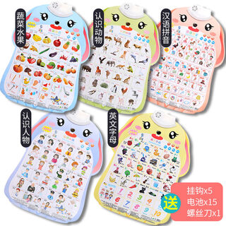 看图识字识物宝宝儿童玩具认知语音启蒙早教墙贴发声有声挂图2岁 套装9：动物+拼音+水果+人物+英文