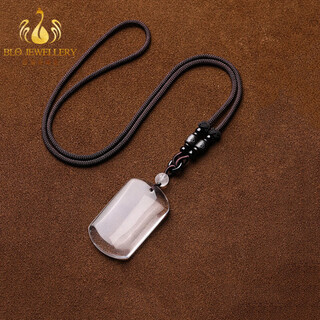 Bailuoqi raw stone natural white crystal ping an wu shi brand pendant for men and women, zodiac year necklace pendant amulet, exquisite lanyard style (40*25*11mm)