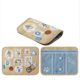 Shark cat cartoon print travel passport document card holder bill cash storage quilt bag portable anti-epidemic bag shark cat passport bag khaki
