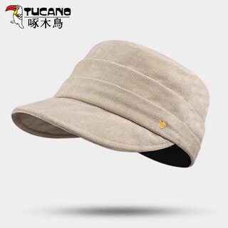 Woodpecker suede pleated flat-top equestrian hat for women 2025 new autumn and winter maillard retro all-match painter hat trendy off-white suede & equestrian hat one size (56-58cm)