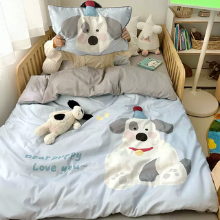Yusenyi 100s cotton kindergarten quilt three-piece set, six-seven-piece set, pure cotton brushed bedding for baby entering kindergarten, large version dalmatian type a 100 count, cotton brushed, three-dimensional hat technology, 120x150cm cotton quilt cover without core