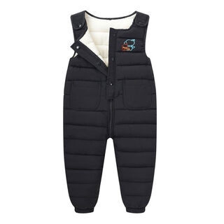 Children's clothing for men, women, and middle-aged infants, down cotton quilted overalls, children's velvet thickened warm cotton jumpsuits, black, 80cm, size 80, suitable for 1-2 year old babies